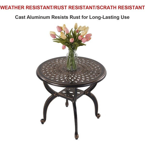 Outdoor Side Tables，Cast Aluminum Patio End Tables，AntiRust Coffee Table for Garden Patio Lawn