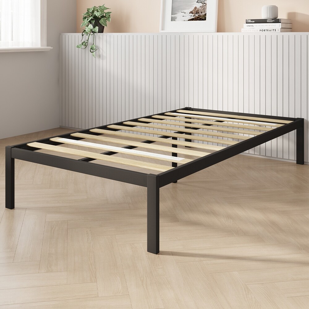 Novilla Metal Platform Bed Frame  Wood Slat Support  Black