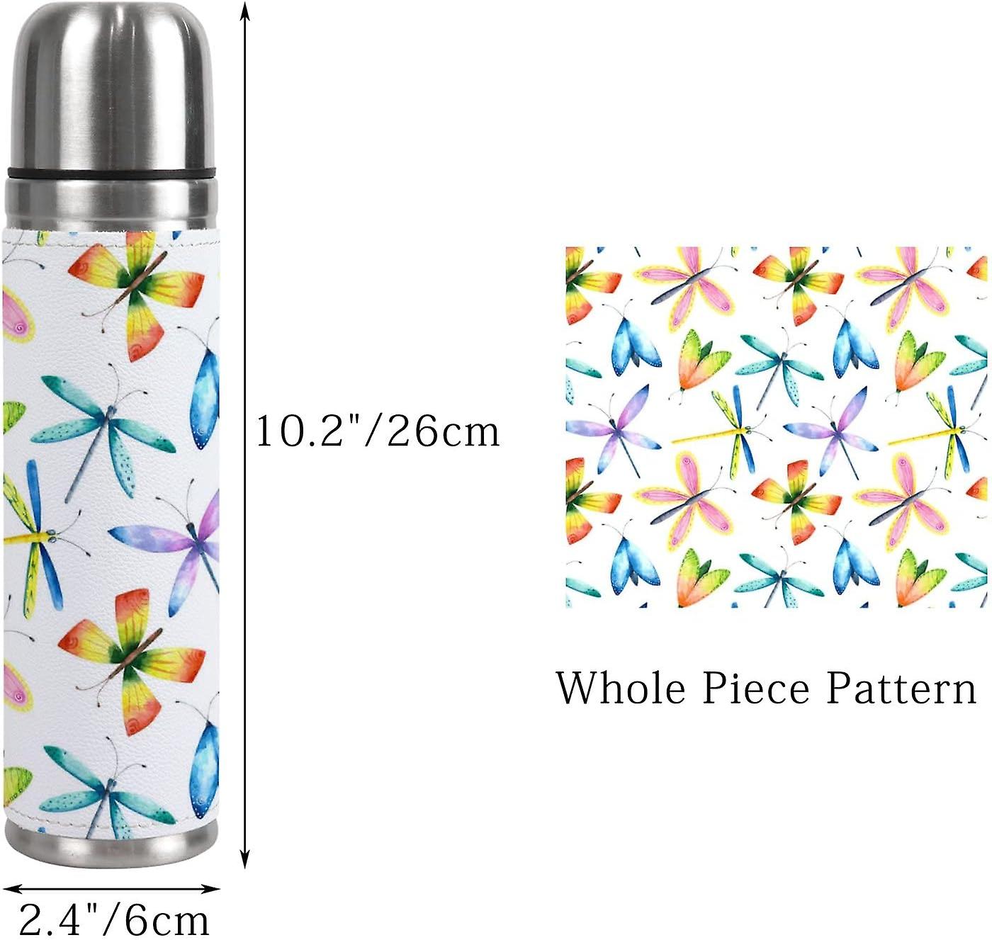 Insulated Mug Stainless Steel Water Bottle Watercolor Bright Butterfly Dragonfly Vacuum Cup Travel Mug For Office