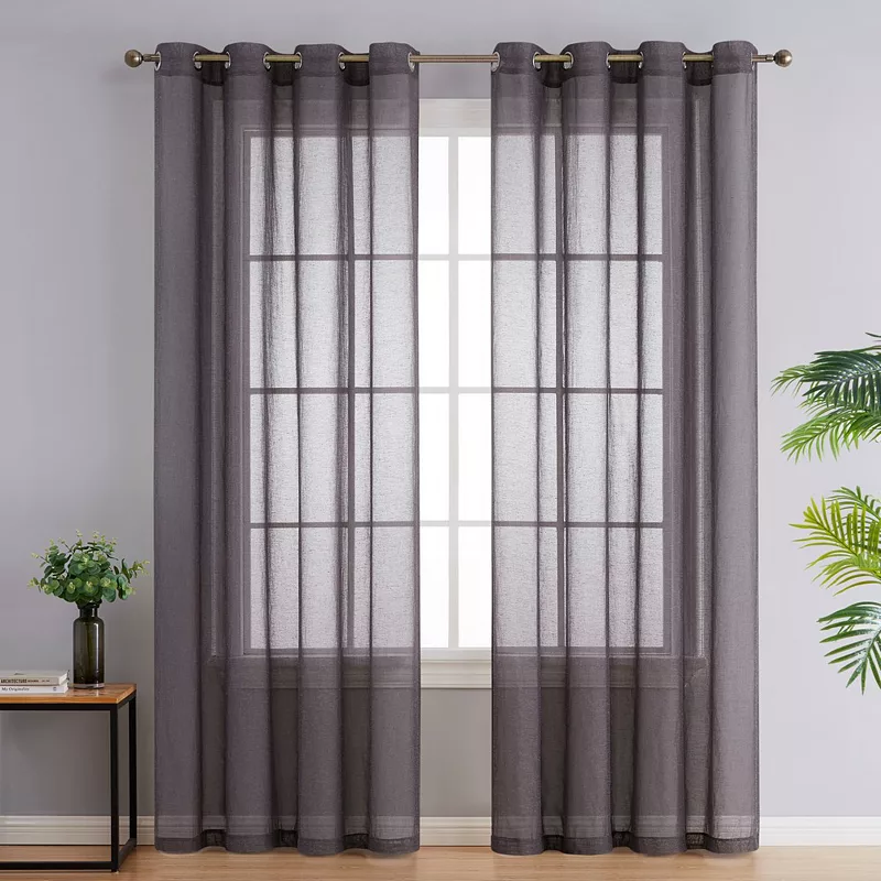 Thd Natalie Faux Linen Semi Sheer Light Filtering Window Grommet Curtains Drapery Panels， Set Of 2