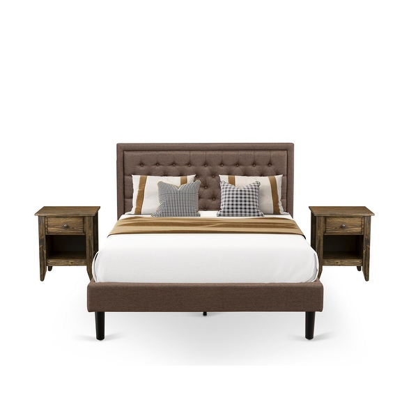 East West Furniture Size Bedroom Set - Queen Bed - Brown Headboard with Nightstand (End Table Pieces Option) - - 33772212