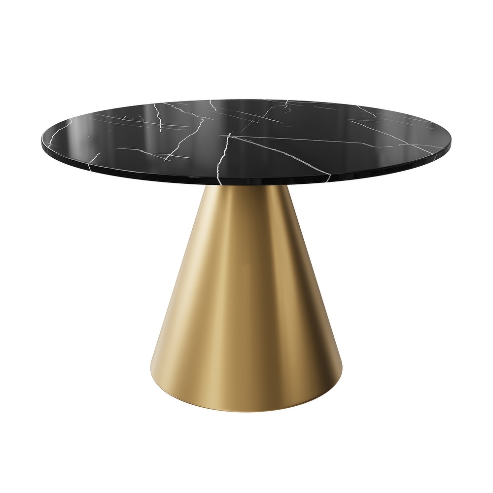 Clihome Round Marble Top Metal Dining Table