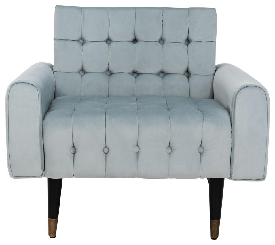 Amaris Tufted Accent Chair  Slate Blue/Black/Brass   Midcentury   Armchairs And Accent Chairs   by BisonOffice  Houzz