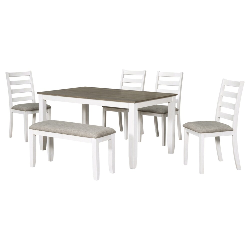 Rectangular 6 Piece Dining Table Set w/Ergonomic Chairs   Bench Brown