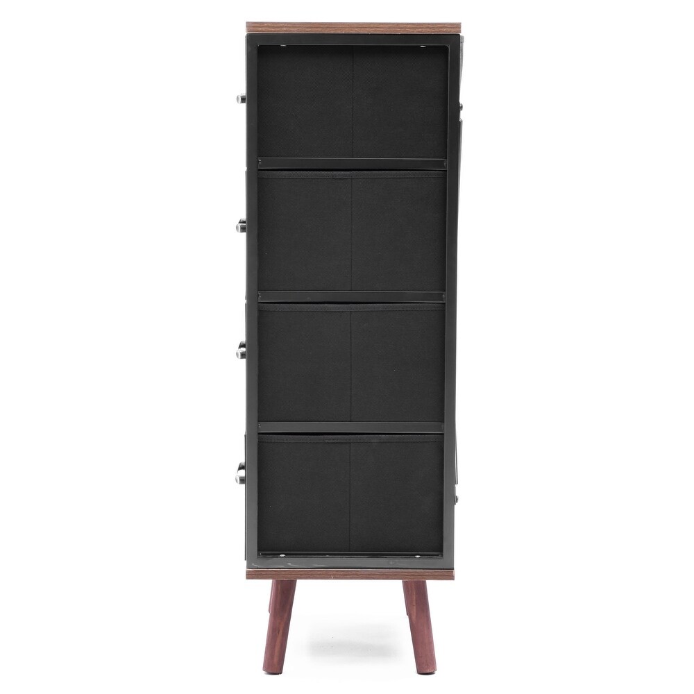 Black Manufactured Wood 4 Drawer Accent Chest with Brown Accents