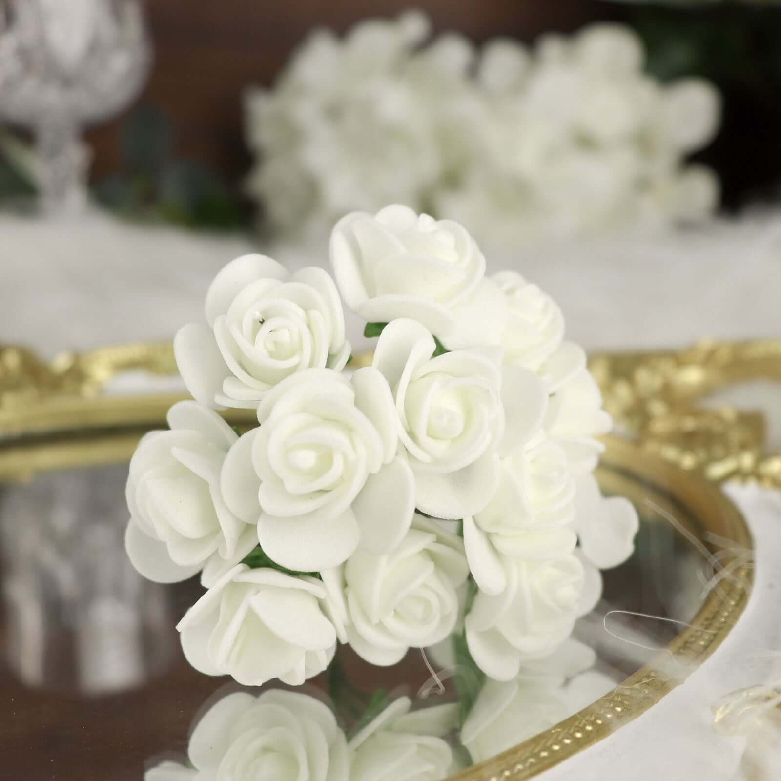 48 Roses White Real Touch Artificial DIY Foam Rose Flowers With Stem, Craft Rose Buds 1