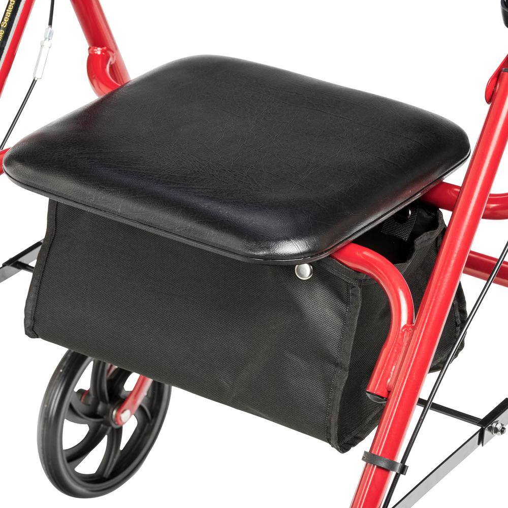 Drive Medical Four Wheel Rollator Rolling Walker with Fold Up Removable Back Support Red 10257RD-1