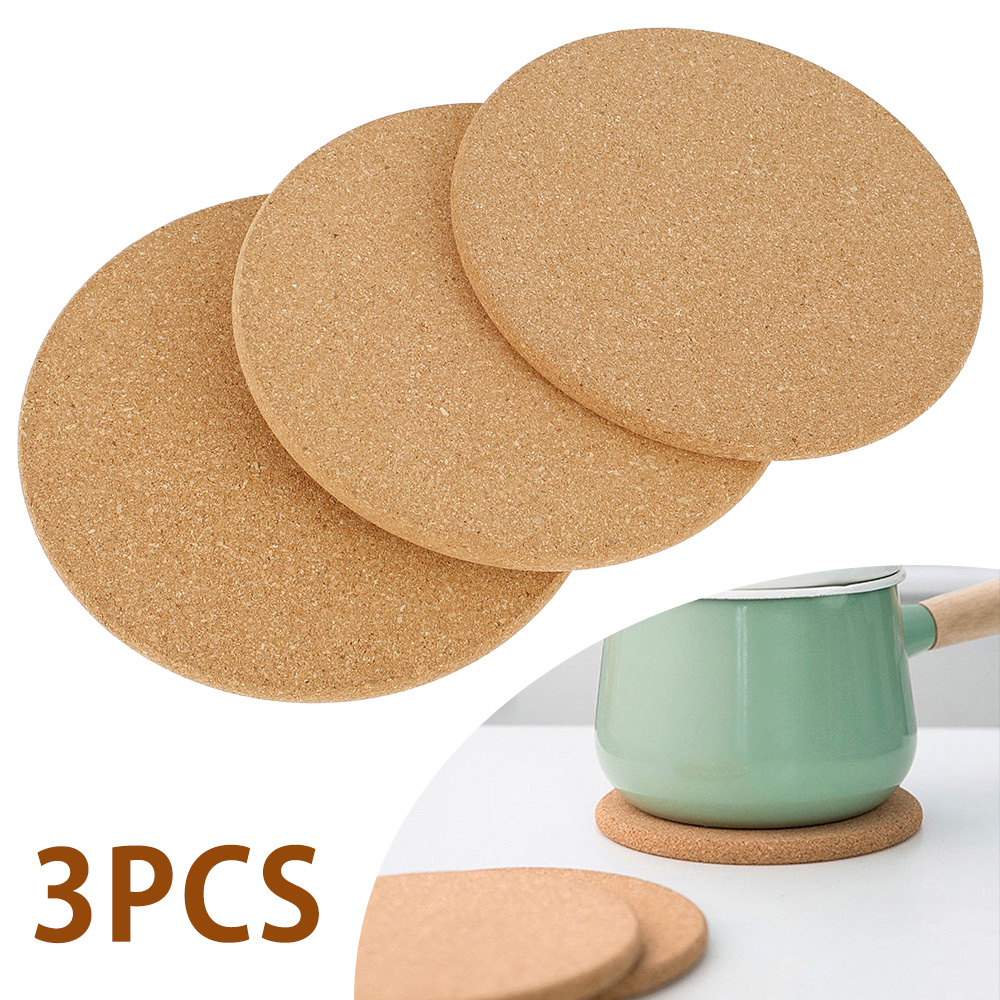 Everso Cork Pot Holder，3Pcs Cork Pot Holder Heat Resistant Round Pans Stands Pad Coasters Worktop Saver Mats