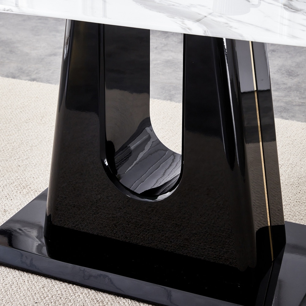 marble tabletop dining table with U shaped MDF legs