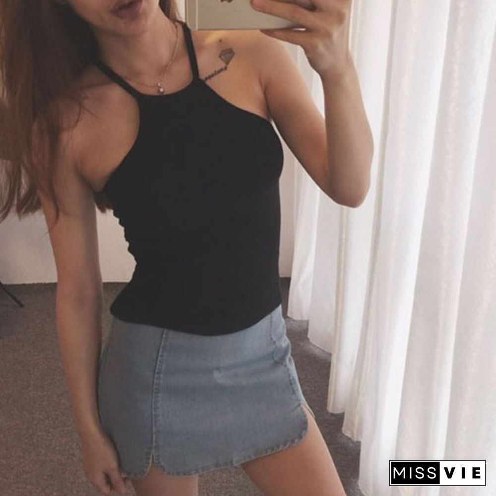 Summer Casual Knit Basic Tank Top Women Ribbed Stretchy Solid Sport Summer Crop Top Off Shoulder Sexy T Shirt