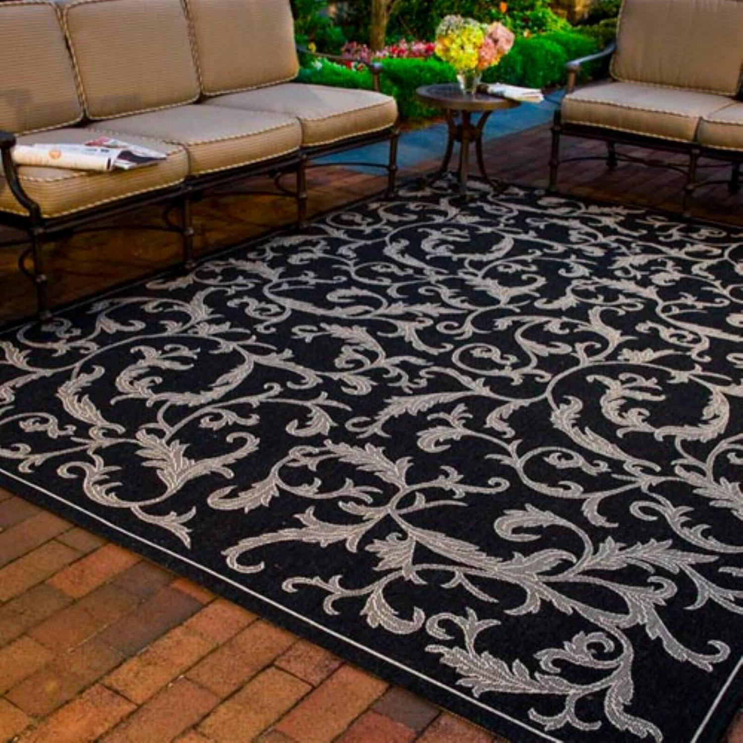 SAFAVIEH Courtyard Kevin Floral Indoor/Outdoor Area Rug Natural/Brown， 710 x 710 Square