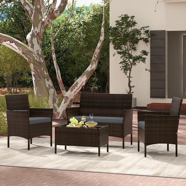 Gymax 8 Piece Patio Rattan Conversation Set Outdoor Wicker Furniture