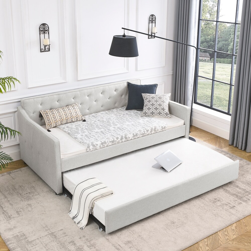 Sofa Bed  Twin Size Daybed with Twin Size Trundle Upholstered Tufted Sofa Bed  Sleeper Sofa