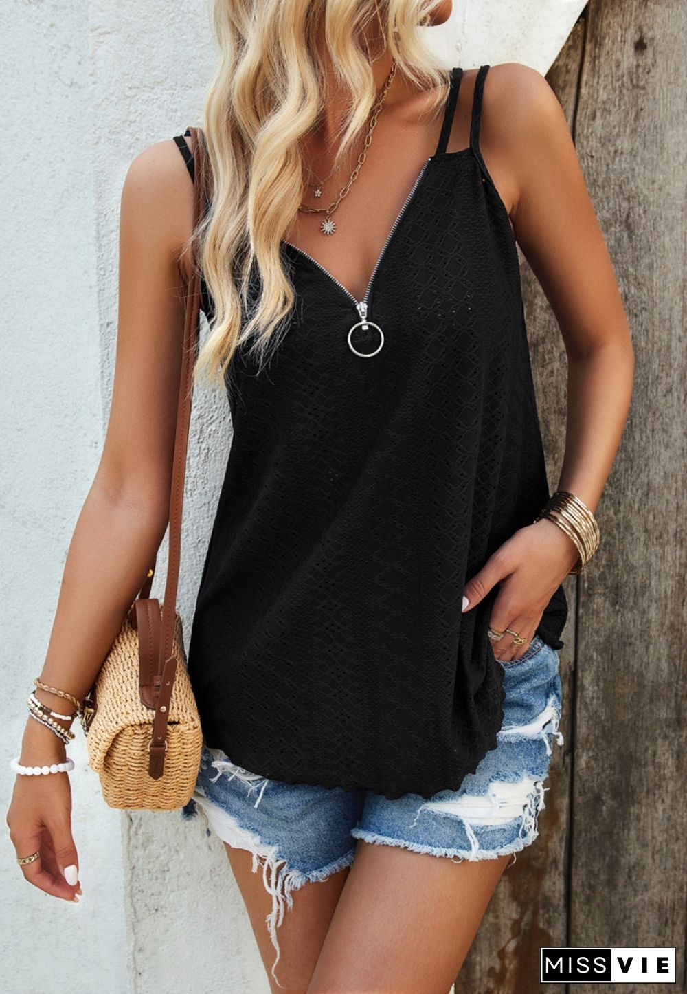 Zip-Up Strappy Cami Top