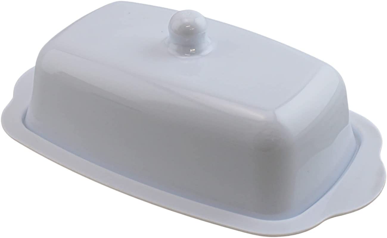 Dependable Industries White Plastic Rectangle Butter Dish with Lid BPA Free Holds Full Bar of Butter