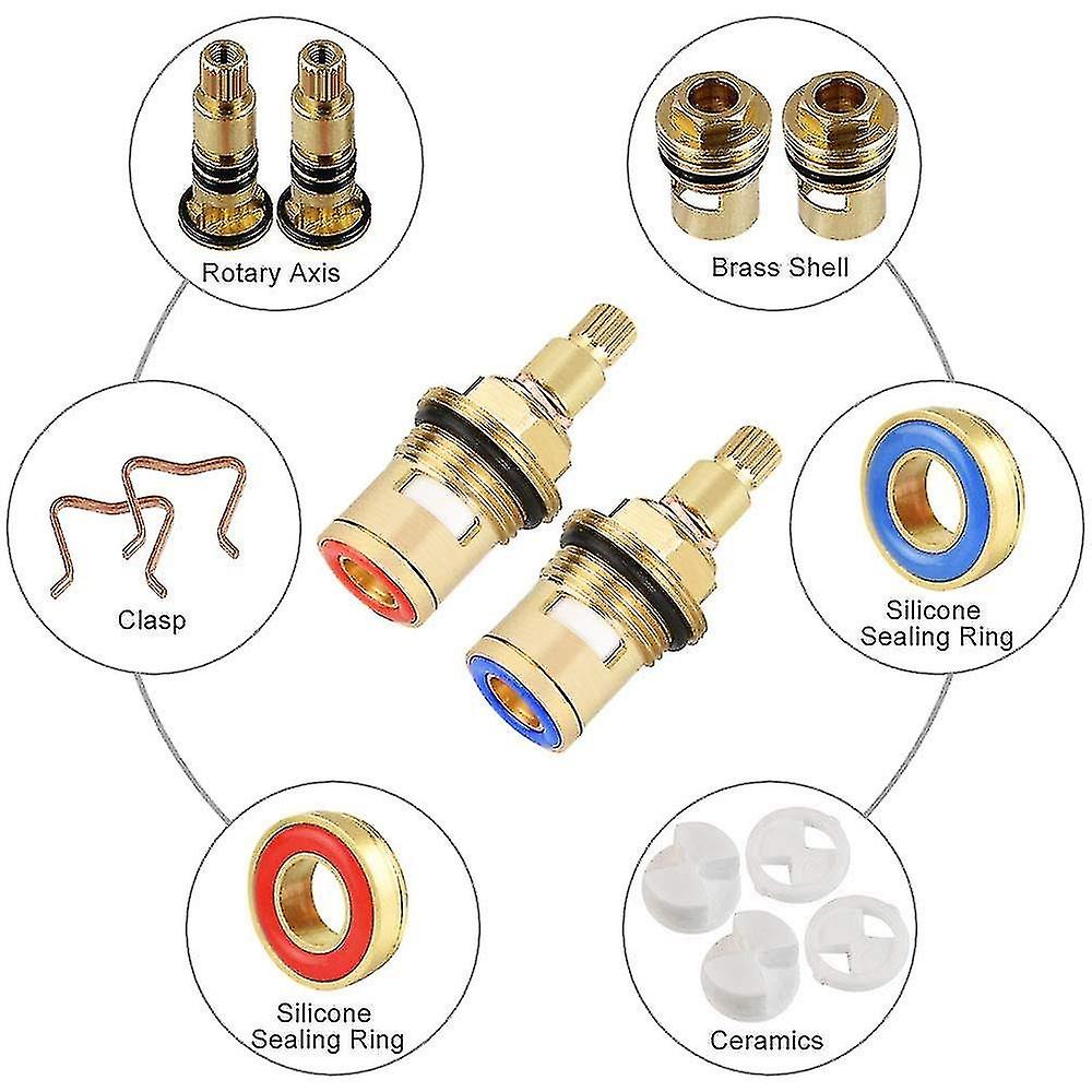 2pcs Replacement Tap Valves Brass Ceramic Stem Disc Cartridge Faucet Valve Quarter Turn 1/2