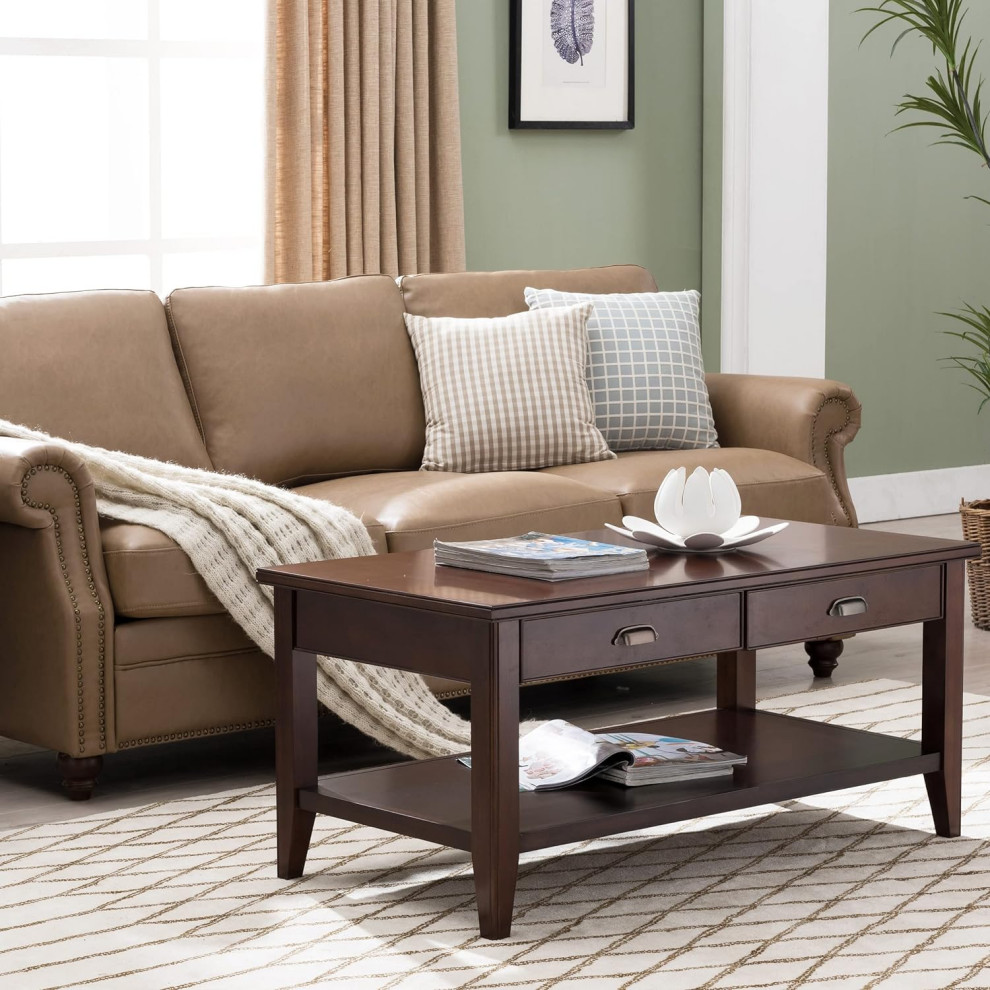 Classic Coffee Table  2 Drawers With Inverted Cup Pull Handles  Chocolate Cherry   Transitional   Coffee Tables   by Decor Love  Houzz