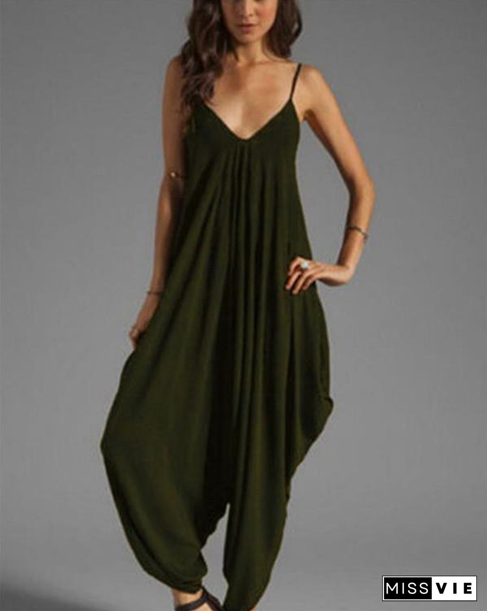 Colorful Casual Sleeveless Solid Jumpsuit