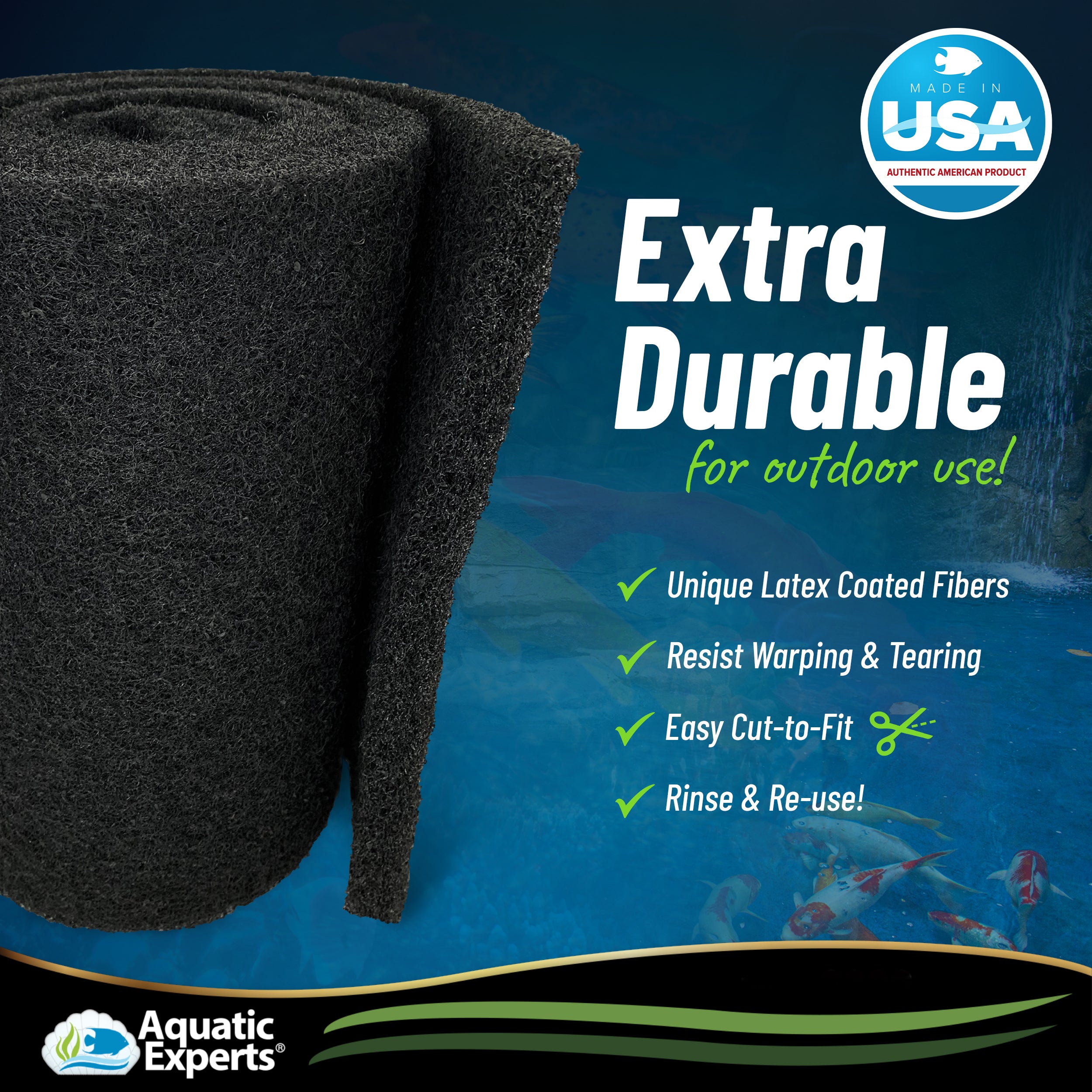 Aquatic Experts - Classic Black Koi Pond Filter Pad， Coarse Filter Pad， Bulk Roll， 12