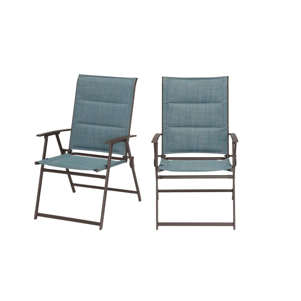 StyleWell Mix and Match Steel Padded Sling Folding Outdoor Patio Dining Chair in Conley Denim Blue (2-Pack) FDS50249-2PKNDC