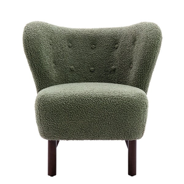 Accent Chair Lambskin Sherpa Wingback Tufted Side Chair with Solid Wood Legs