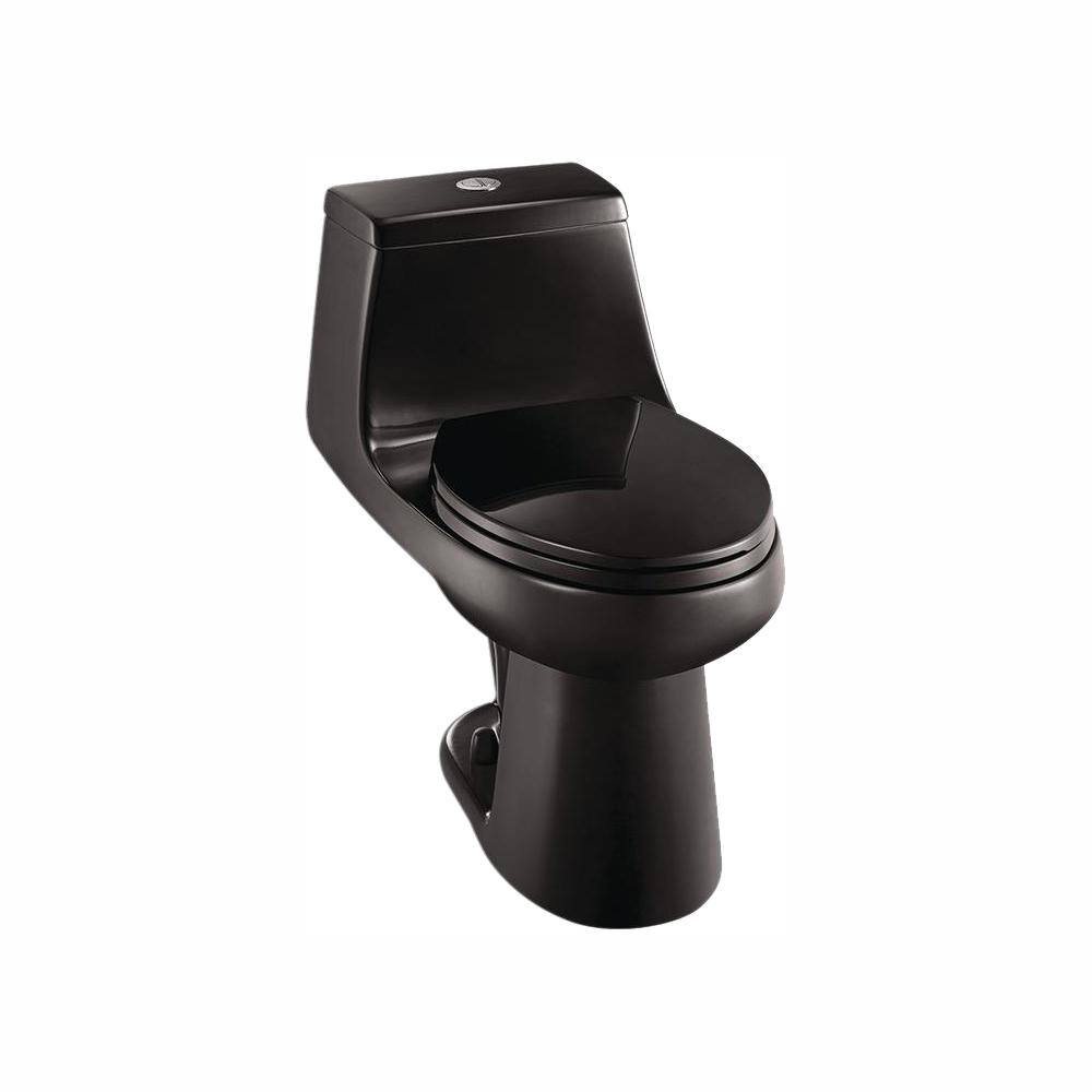 Glacier Bay 1-Piece 1.1 GPF1.6 GPF High Efficiency Dual Flush Elongated All-in-One Toilet in Black N2420-BLK