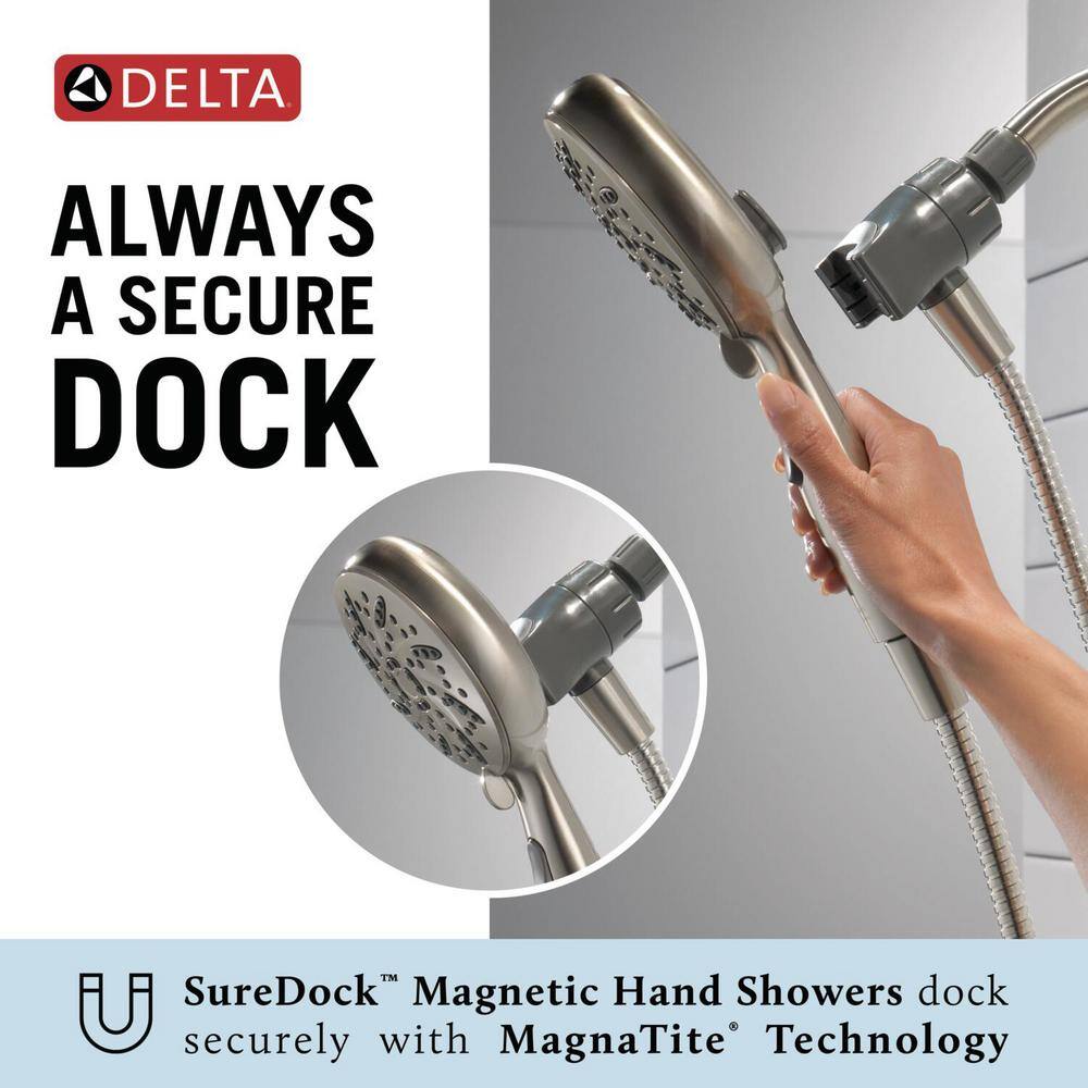 Delta SureDock Magnetic 6-Spray Patterns 1.75 GPM 4.94 in. Wall Mount Handheld Shower Head in Brushed Nickel 75689SN