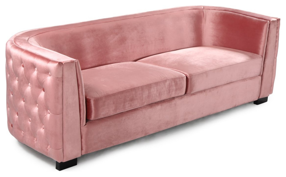 Contemporary Sofa  Curved Design With Button Tufted Velvet Upholstery  Blush   Contemporary   Sofas   by Decorn  Houzz