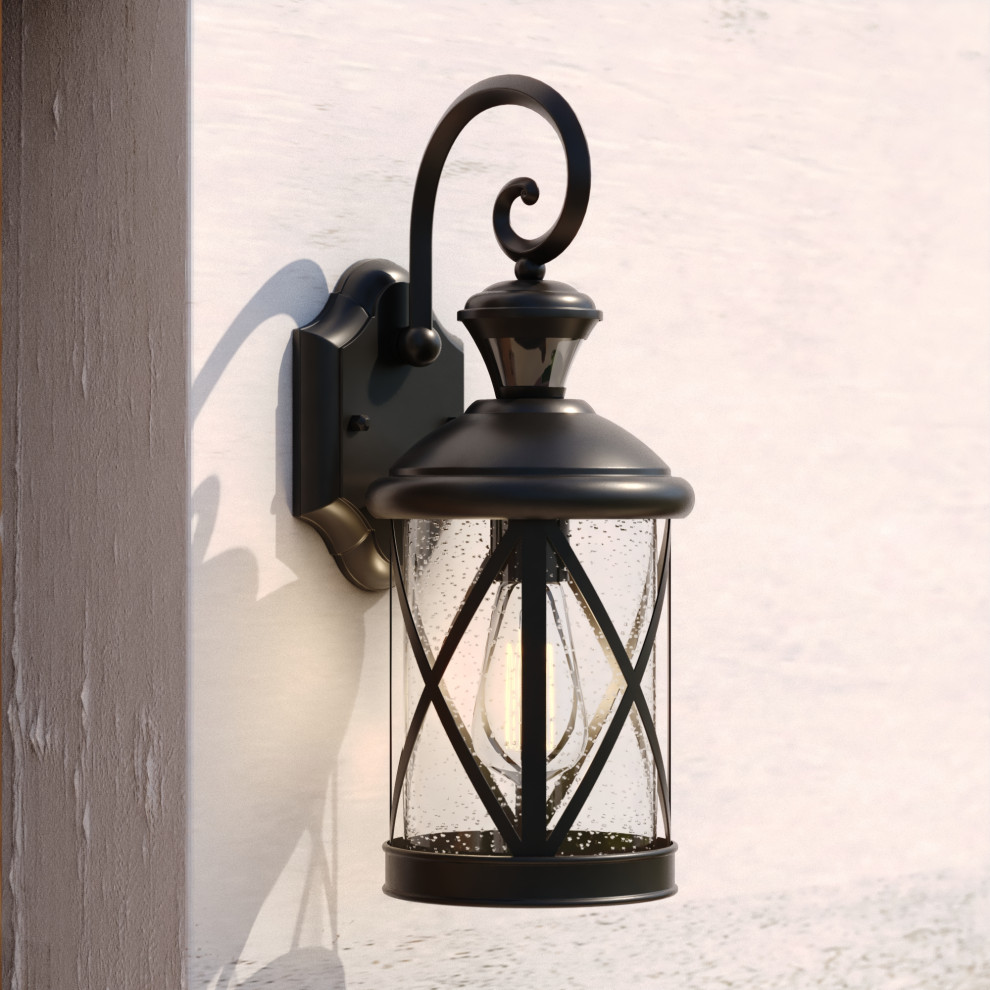 Henderson Black Motion Sensor Dusk to Dawn Outdoor Wall Light   Traditional   Outdoor Wall Lights And Sconces   by Better Living Store  Houzz