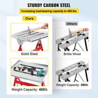 VEVOR Folding Welding Table 30 in. x 20 in. Sawhorse Workbench 400 lbs. Adjustable with Casters Retractable Guide Rails HJTYCYBD130209VOLV0