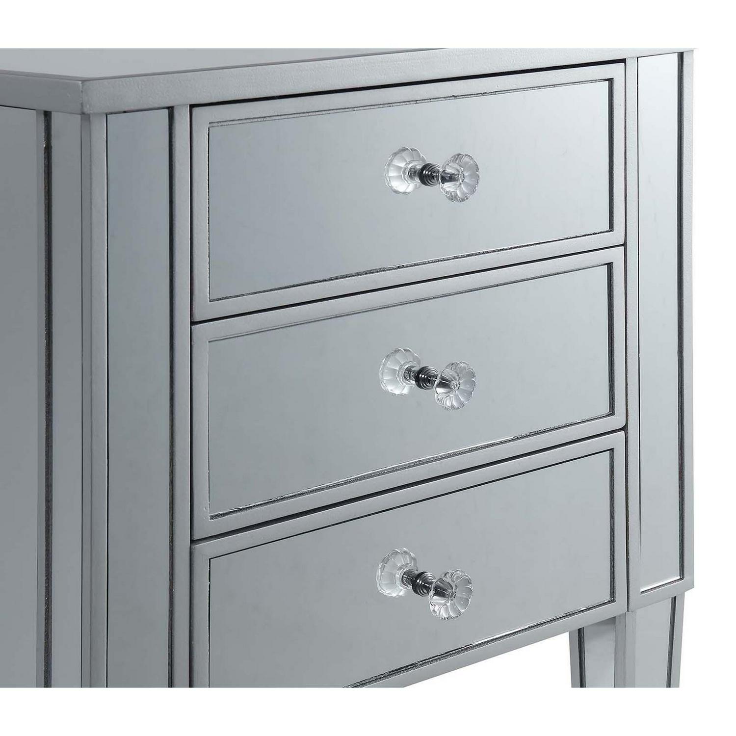 Convenience Concepts Gold Coast 3 Drawer Mirrored End Table Silver  Crowdfused