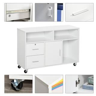 HOMCOM Printer Stand White Home Office Mobile Cabinet Organizer Desktop with Caster Wheels 836-269V80