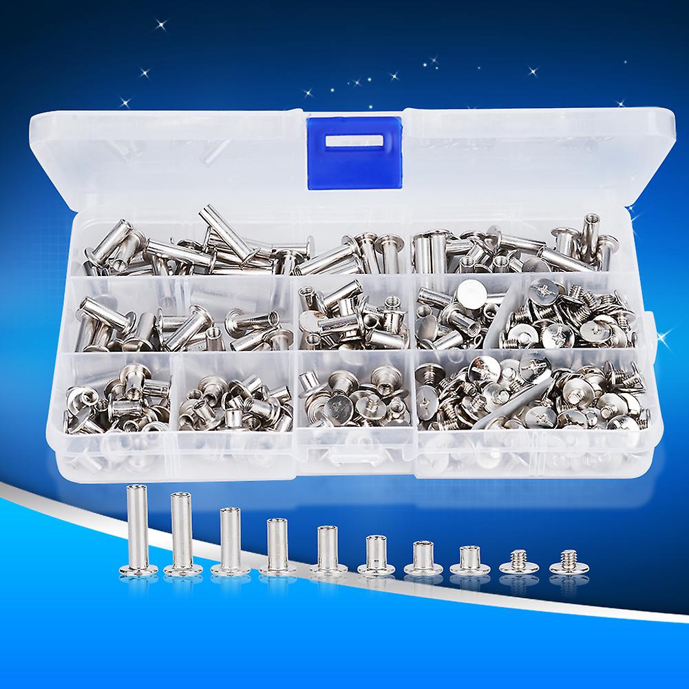 320pcs Screws Nuts Flat Head Rivet Set Threaded Iron Nickel Plated Hardware Fastener Combination Kit