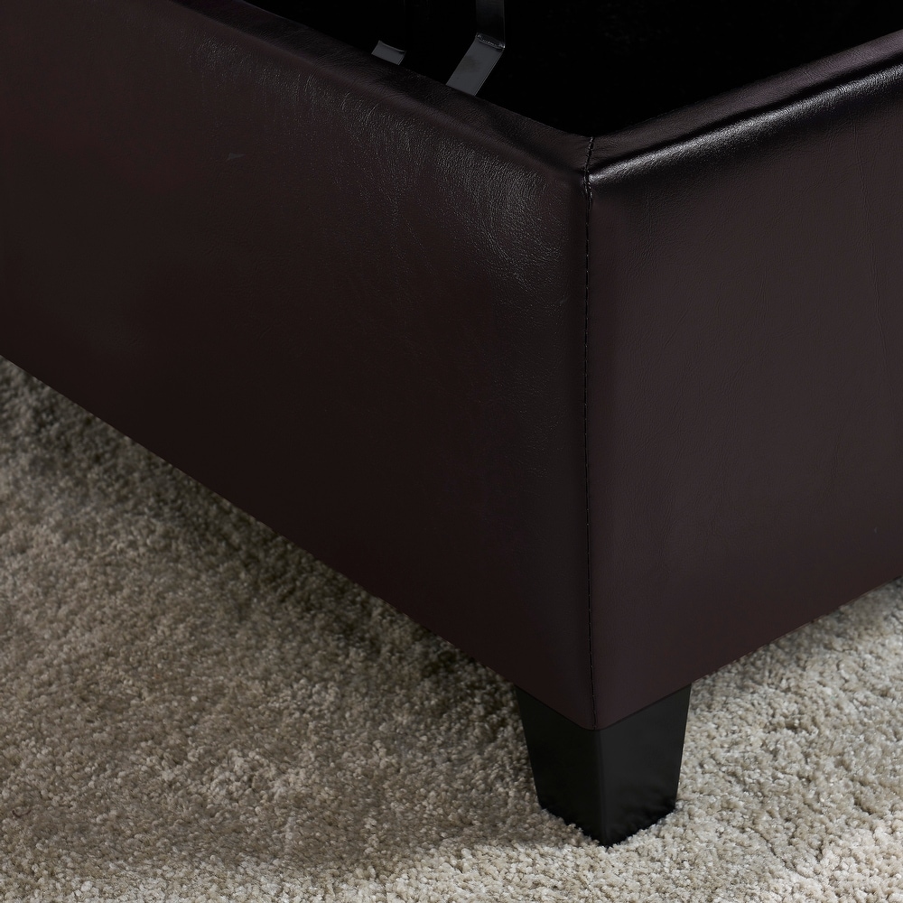 Simple Coffee Table Faux Leather Folding Storage Ottoman Bench Padded Seat with Rubberwood Legs for Lounge Living Room