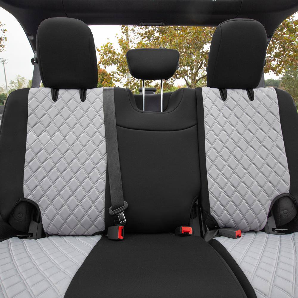 FH Group Neoprene Waterproof 47 in. x 1 in. x 23 in. Custom Fit Seat Covers for 2018-2021 Jeep Wrangler JL 4DR Rear Set DMCM5006Gray-Rear