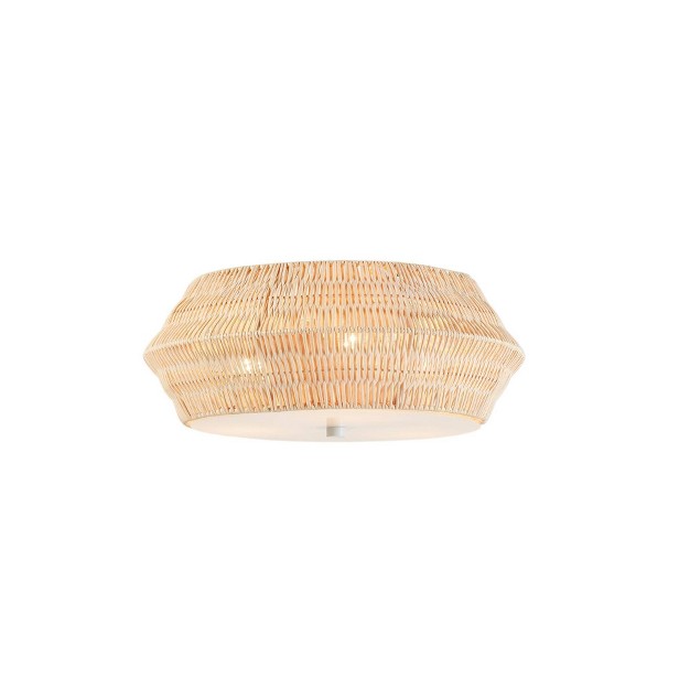 Mililani Boho Bamboo Flush Mount Ceiling Light Natural Ink ivy