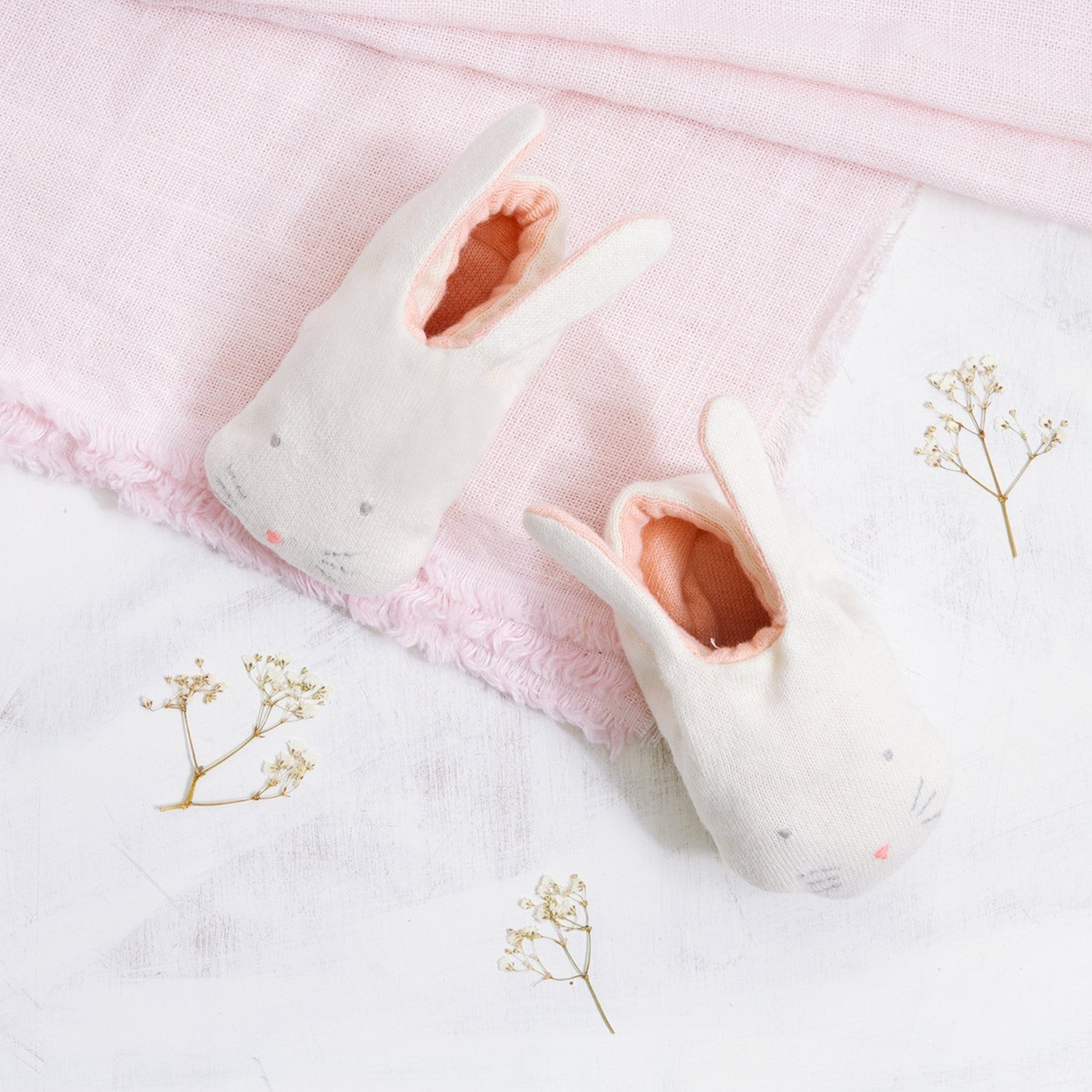 Peach Bunny Baby Booties