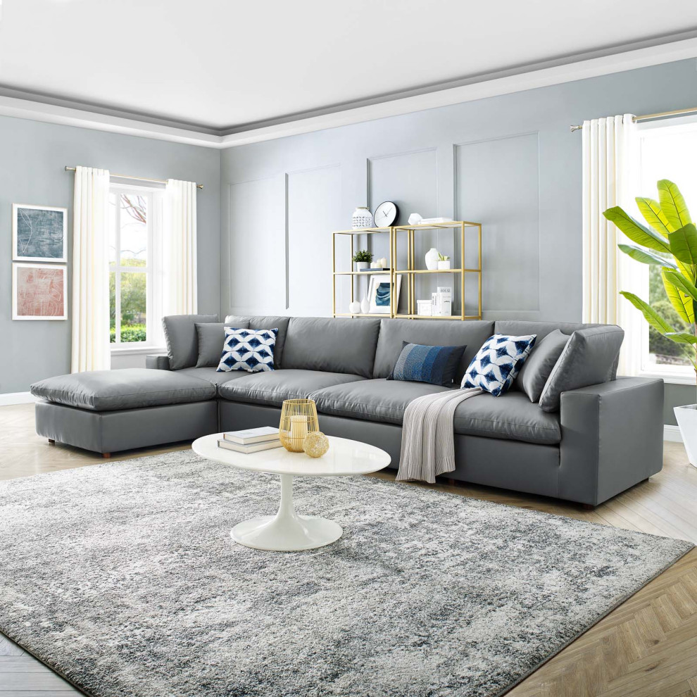 Commix Down Filled Overstuffed Vegan Leather 5 Piece Sectional Sofa   Contemporary   Sectional Sofas   by Modway  Houzz