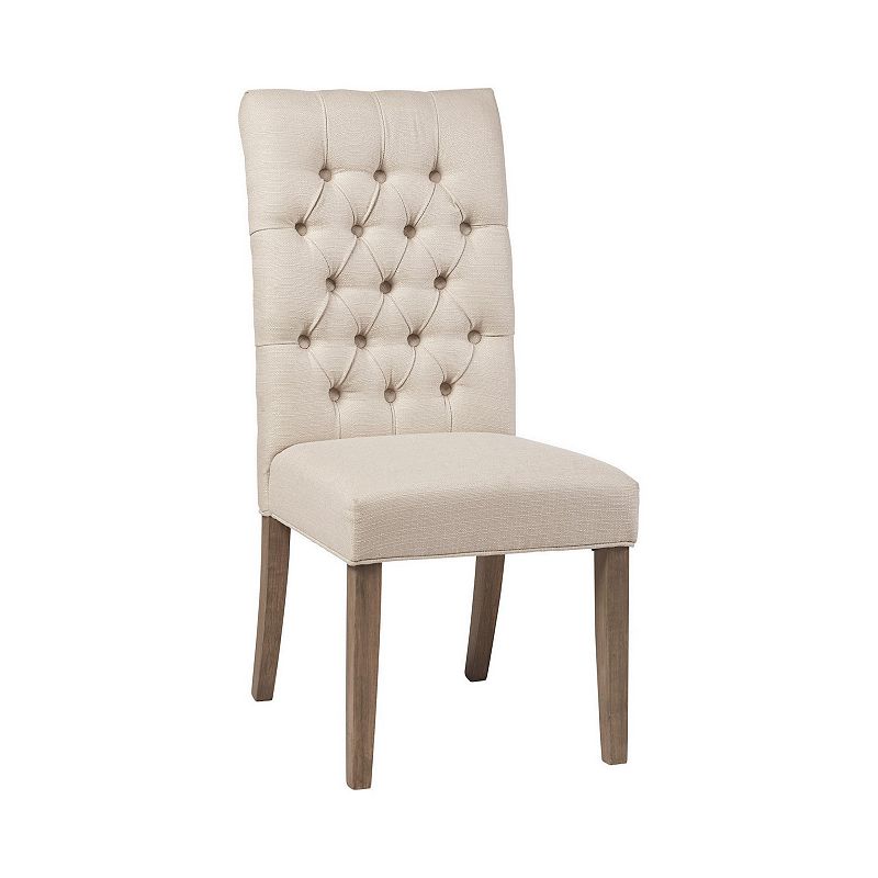 Fabric Dining Chair with Button Tufted Back， Set of 2， Beige