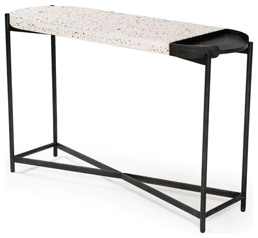 Sabrina Modern White Terrazzo Concrete  ampBlack Metal Console Table   Transitional   Console Tables   by V.S.D Furniture  Houzz