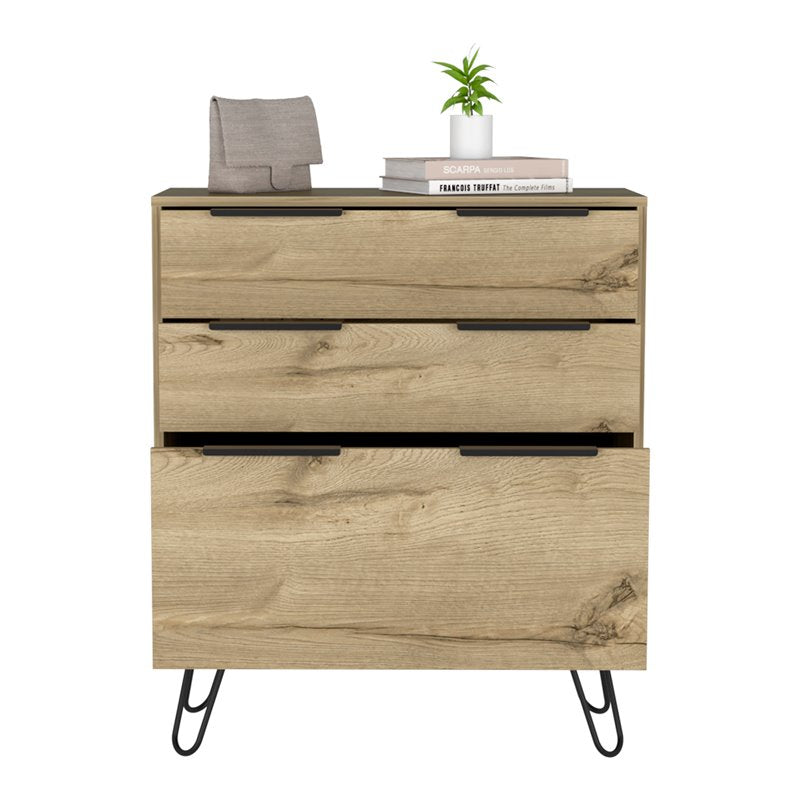 Atlin Designs Modern Metal Dresser with 3-Drawer & Countertop in Light Oak