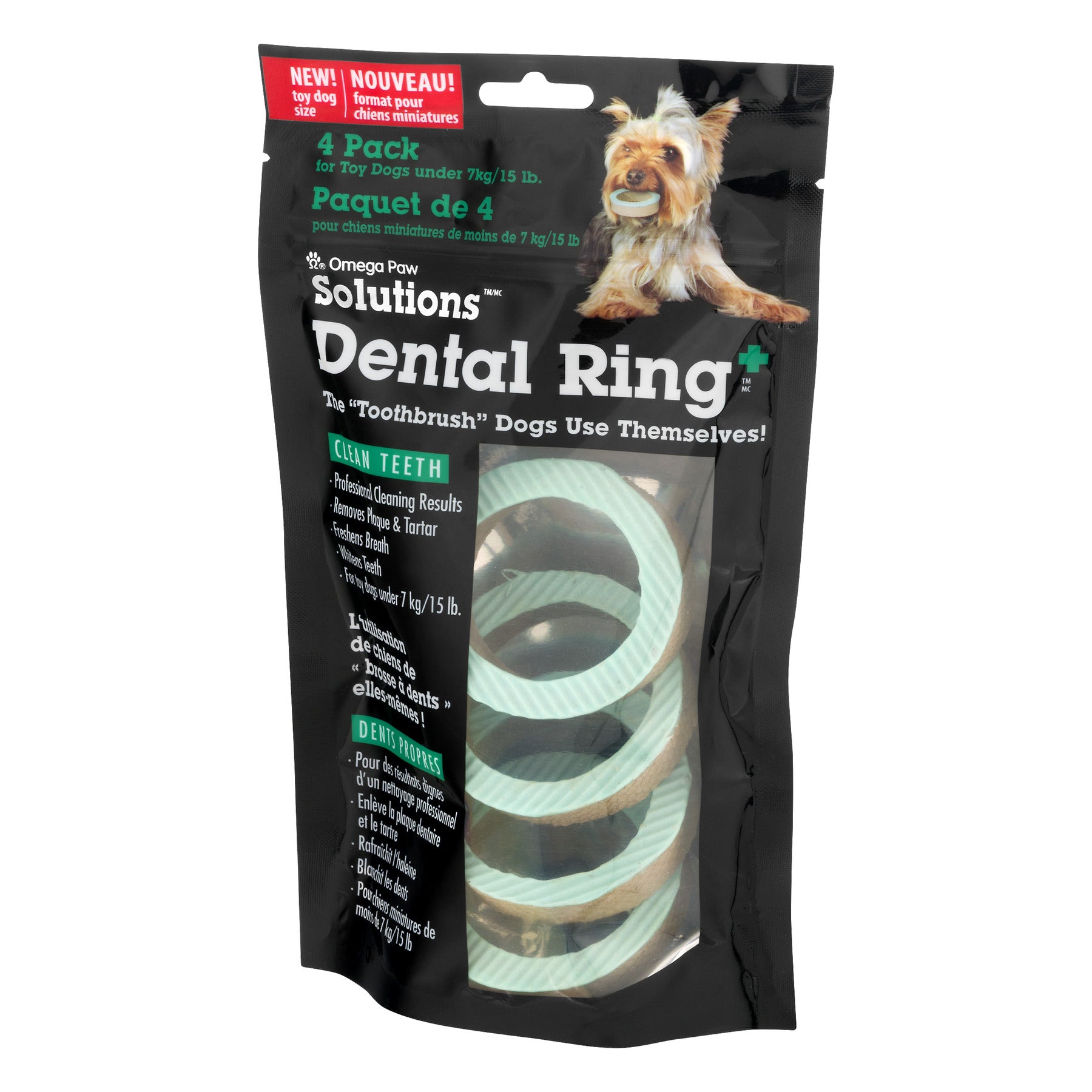 Omega Paw Solutions Dental Ring Oral Care Chews for Dogs， Extra Small