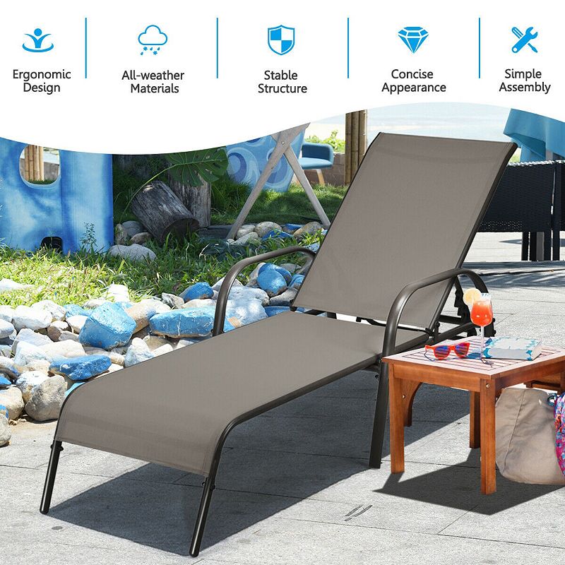 Adjustable Patio Chaise Folding Lounge Chair with Backrest