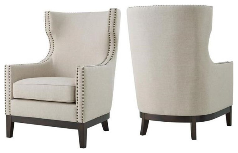 Home Square 2 Piece Linen Accent Chair Set with Nailhead Trim in Beige   Transitional   Armchairs And Accent Chairs   by Homesquare  Houzz