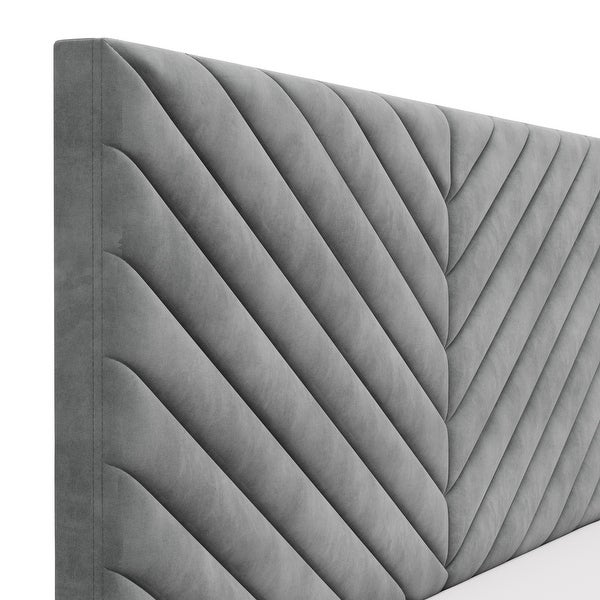 Crestwood Upholstered Chevron Pleated Queen Headboard， Gray - - 35386741