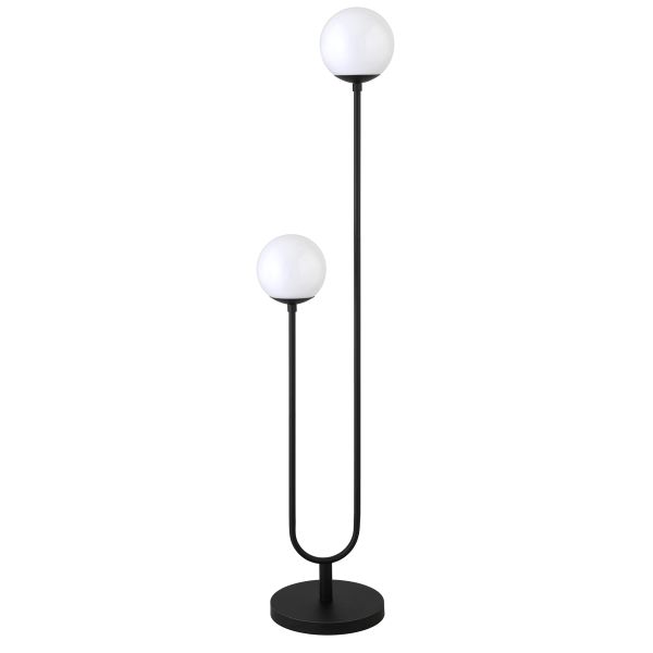 Dufrene 2-Light Floor Lamp with Glass Shades in Blackened Bronze/White Milk