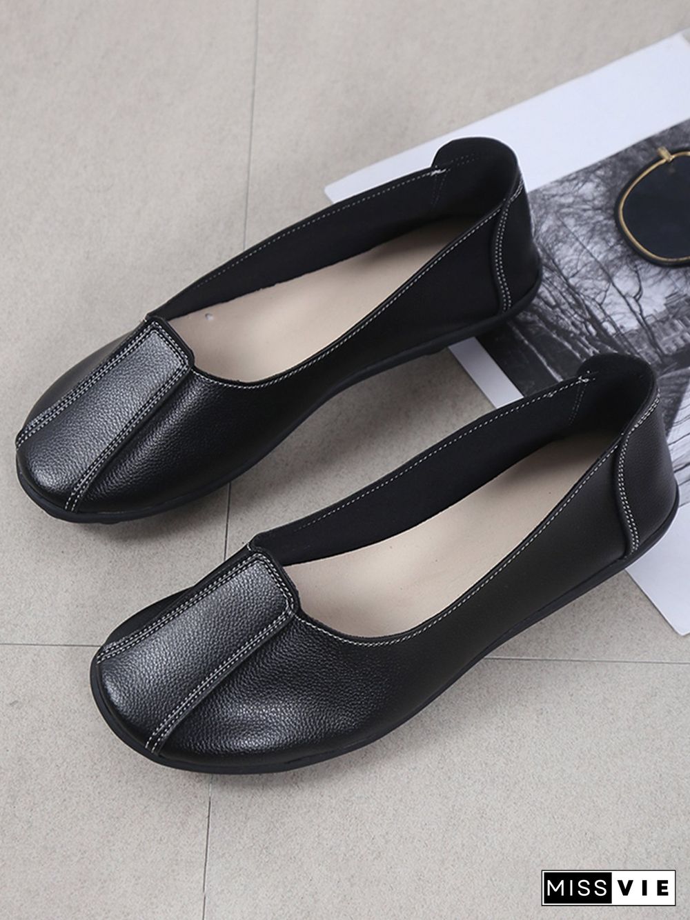 Women Casual Plain All Season Wearable Daily Flat Heel Pu Rubber Slip On Flats