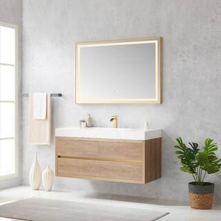 ROSWELL Palencia 48 in. W x 20 in. D x 24 in. H Single Sink Bath Vanity in N.American Oak WWhite Composite Stone Top and Mirror 803148-NO-WH