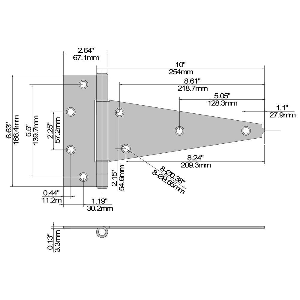 Everbilt 10 in. x 6-12 in. Zinc Plated Heavy-Duty Tee Hinge 15411