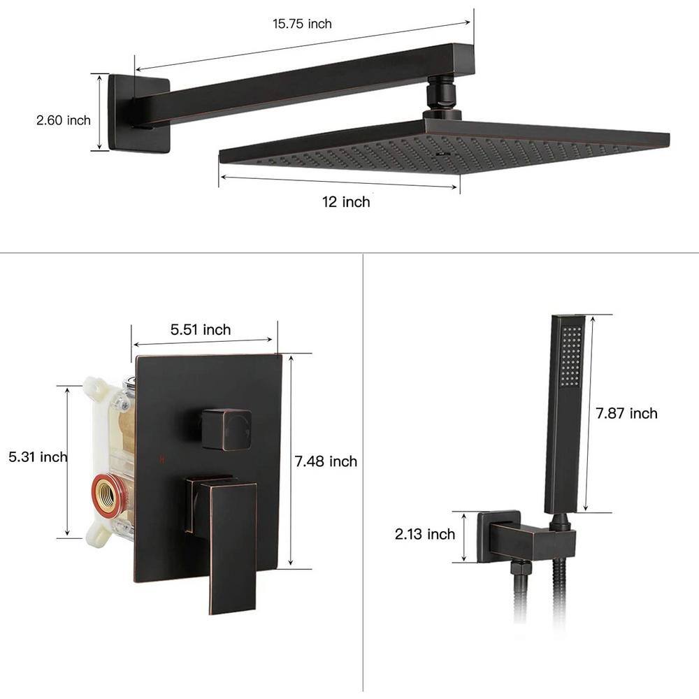 FORCLOVER 2-Spray Patterns with 2.5 GPM 12 in. High Pressure Wall Mount Dual Shower Heads in Oil Rubbed Bronze (Valve Included) FRIMFYT15ORB